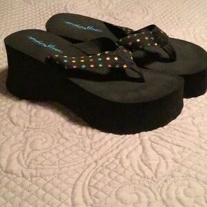 Anchor blue platform wedge flip flop thong sandals